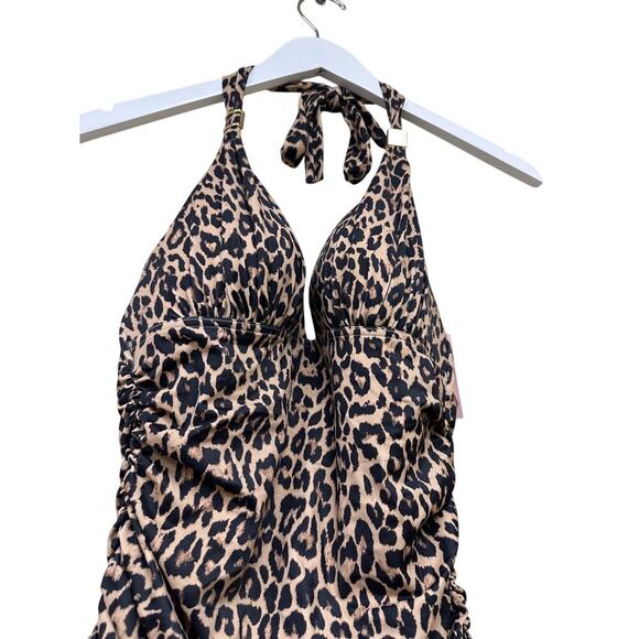 NWT Victoria Secret Medium Tan Black Leopard Halter One Piece Swimsuit Vacation - Picture 3 of 12